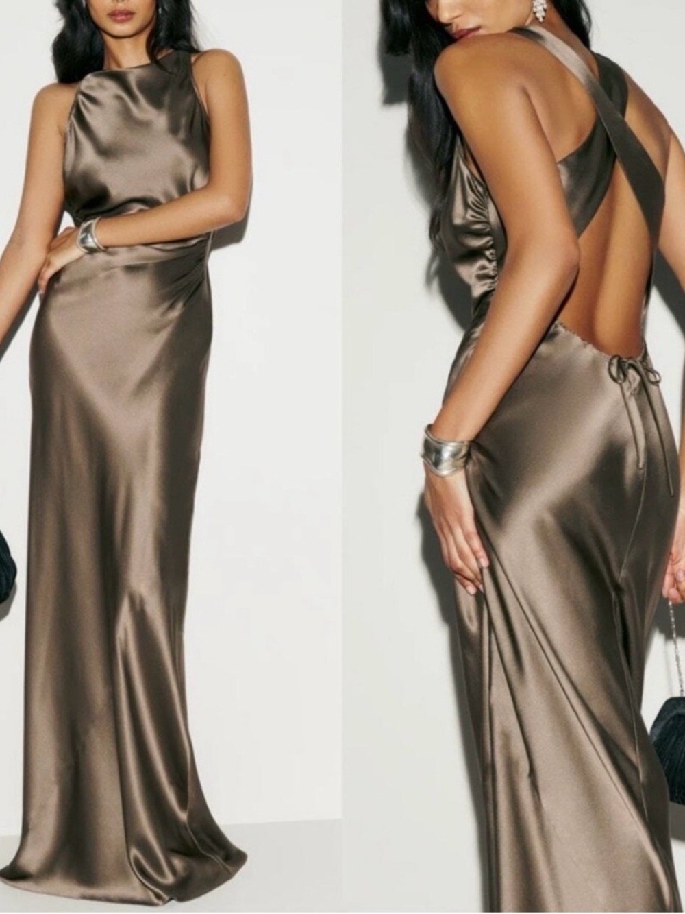 Reformation Anaiis Silk Dress in Morel